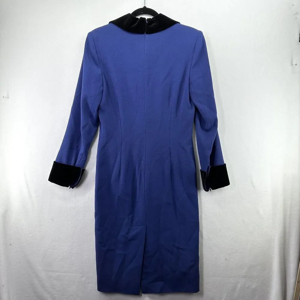 Vintage CELINE PARIS Wool Velvet Collar Cuffs Dress Purple Long Sleeves Sz 38 - Picture 10 of 16